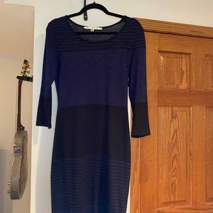 Max Studio Knit Dress with 3/4 Sleeves, Crew Neck, and Knee Length